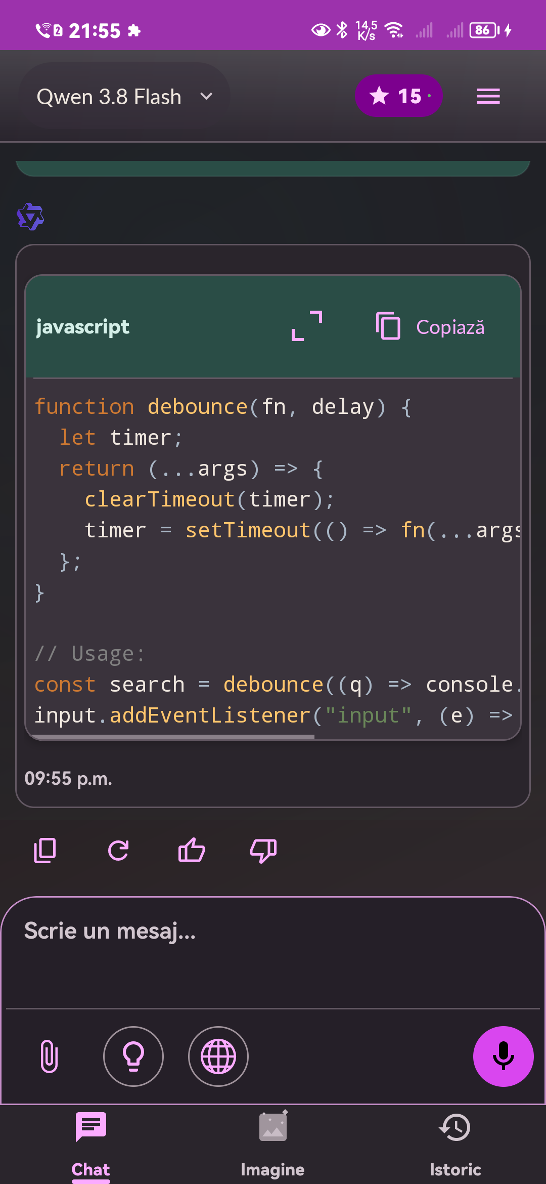 Coding conversation in the QwinAI Android app